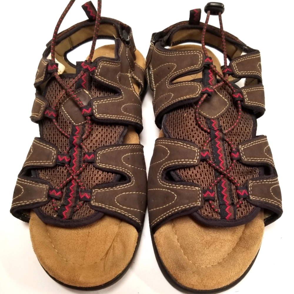 St Johns Bay Sandals Mens Sz 10 Cartop Brown Open Toe Memory Foam